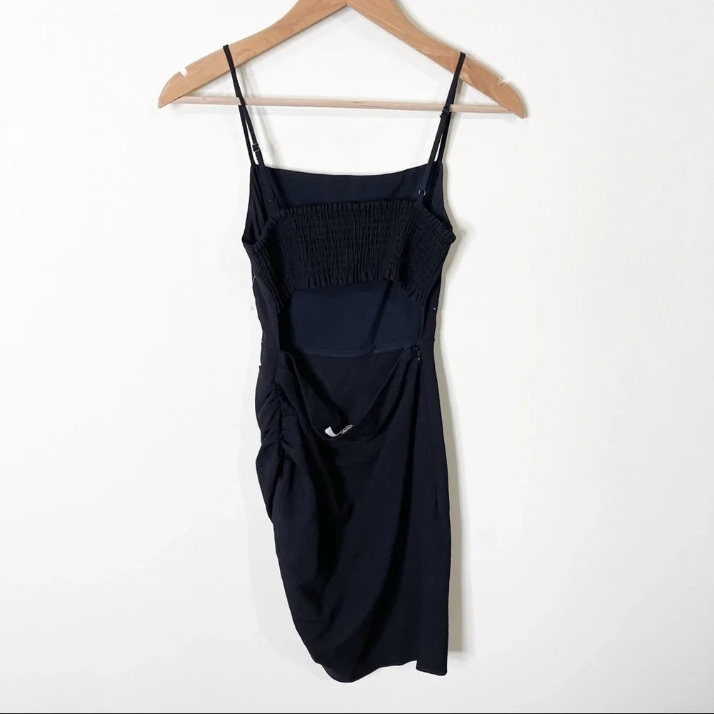 WAYF Black Bardot Smocked Ruched Open Back Mini Dress Size XS NWOT - Picture 5 of 8